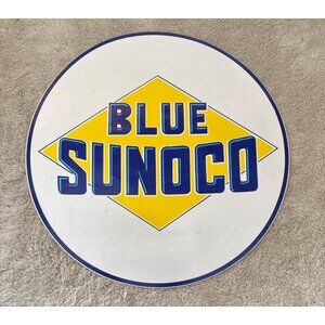 Vintage Blue Sunoco Gasoline Advertising Sign Sticker Round 12 Inch